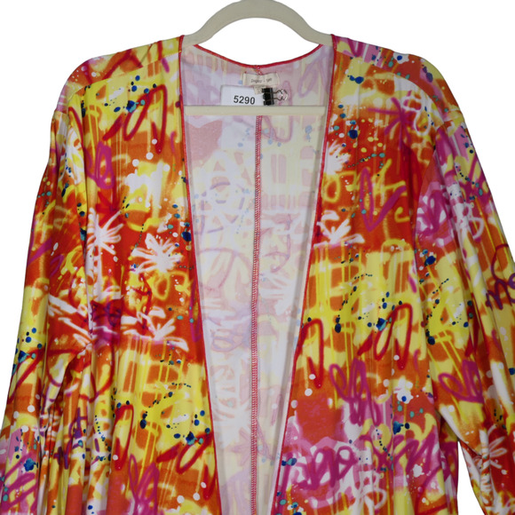 Paper Tee Cardigan Sweater Womens Size 3X Graffiti Long Duster Open Boho Hip - Picture 10 of 13